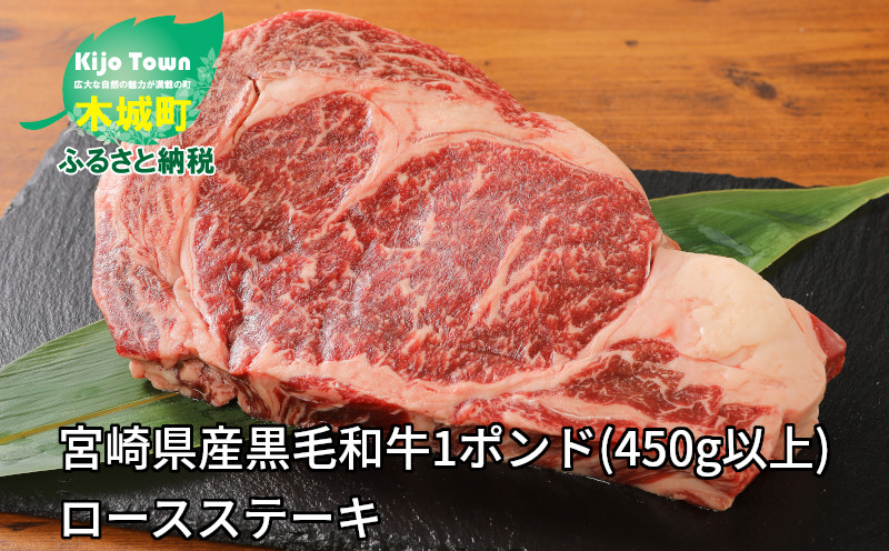 K03_0013＜宮崎県産黒毛和牛1ポンド(450g以上)ロースステーキ＞